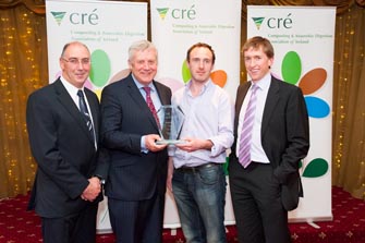 Tim Duggan, Managing Director of Enrich Environmental Ltd. receiving the Cre Cup Award