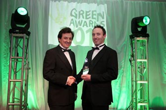 Tim Duggan, Managing Director of Enrich Environmental Ltd. receiving the Green Technology Award for the Enrich Green Roof Substrates